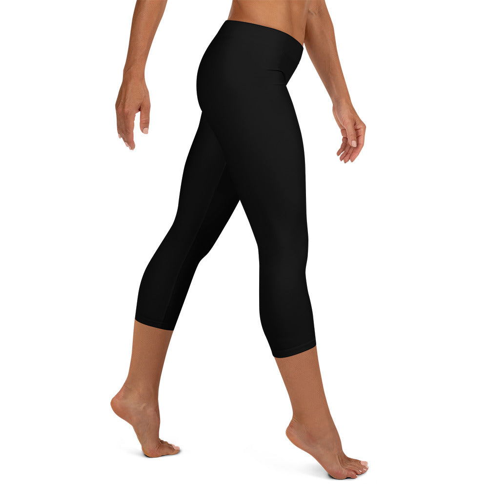 Black Shield Capri Leggings, right view, City Clothing Line Company shield logo