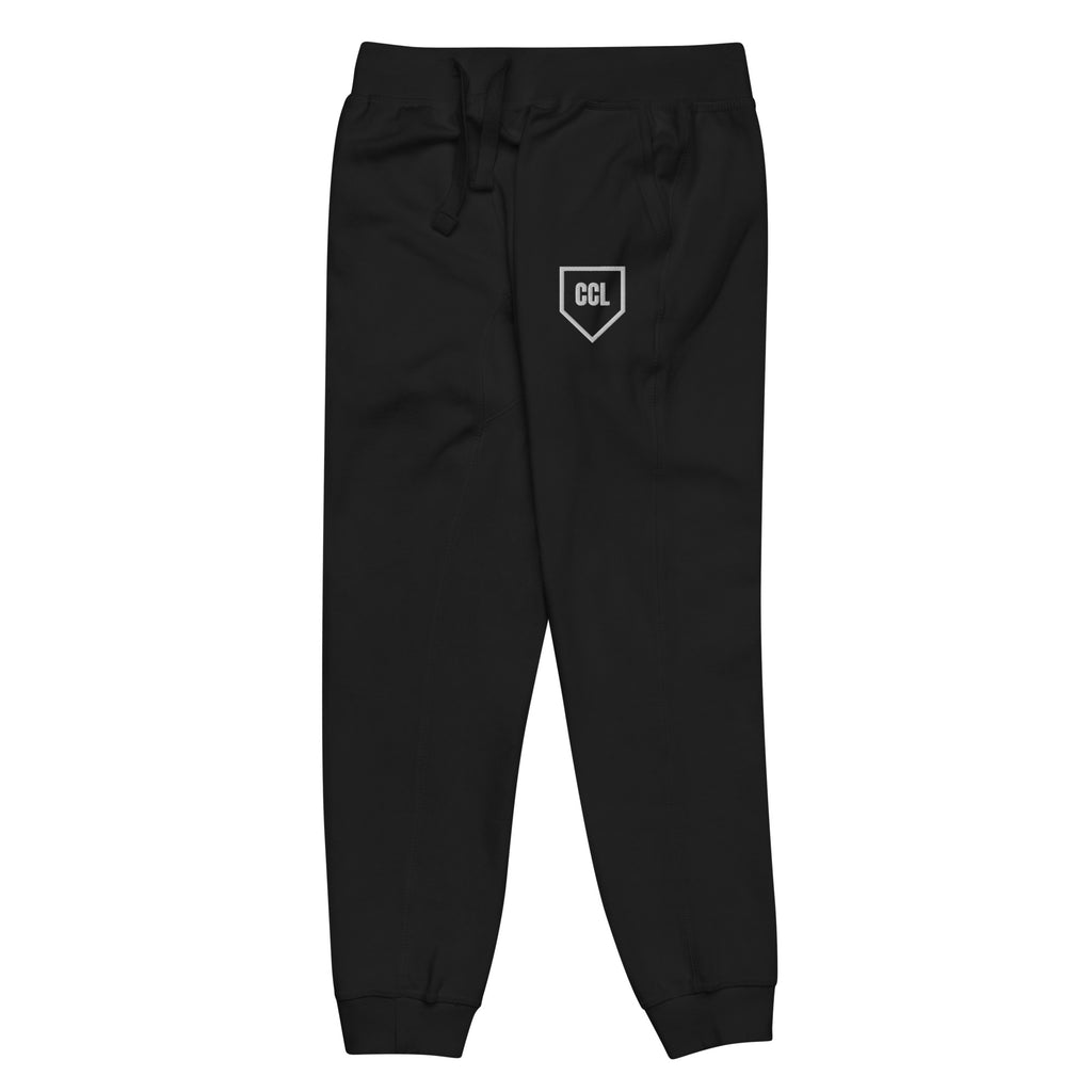 Black Joggers, front left view, City Clothing Line Company shield logo