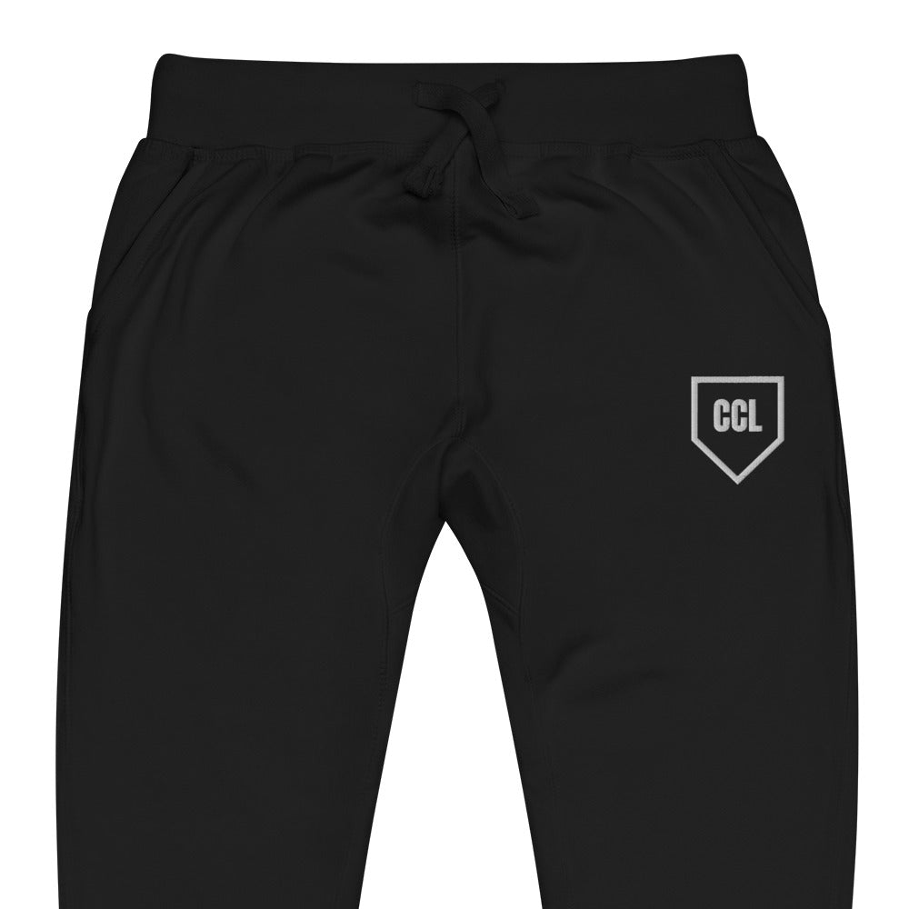 Black Joggers, zoomed in view, City Clothing Line Company shield logo