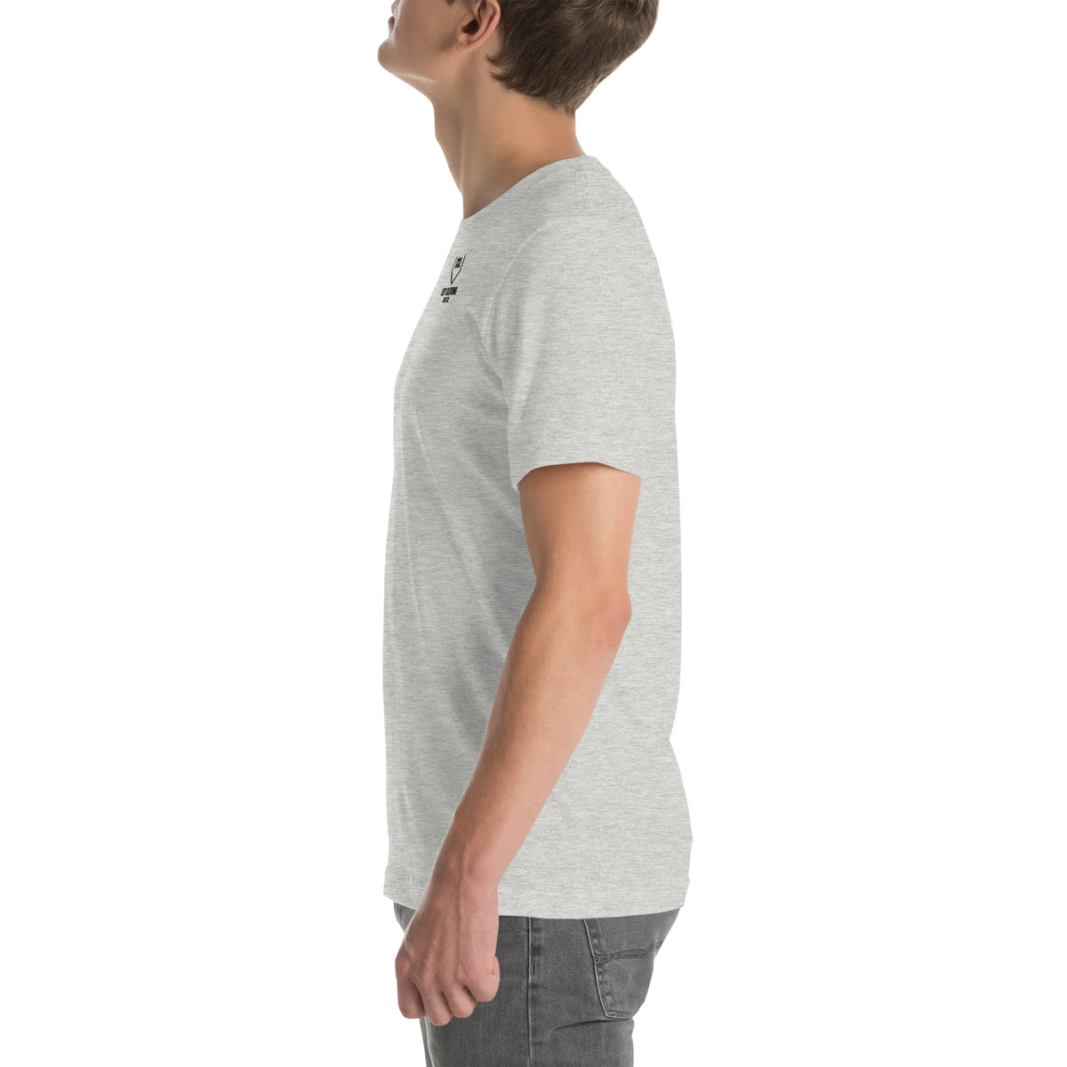 Athletic Heather Classic Logo Tee, left view, City Clothing Line Company shield logo