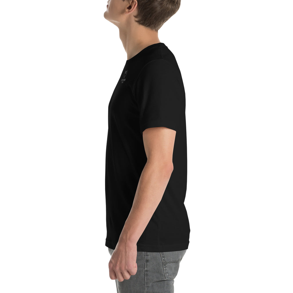 Black Classic Logo Tee, left view, City Clothing Line Company shield logo