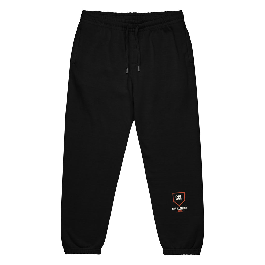 Black Cargo Sweatpants, front view, City Clothing Line Company shield logo
